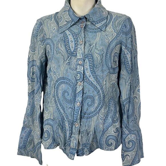 Bebe Y2K Vintage Button Up Wide Sheer Fairy Bell Sleeve Paisley Top Shirt XS - Picture 1 of 16